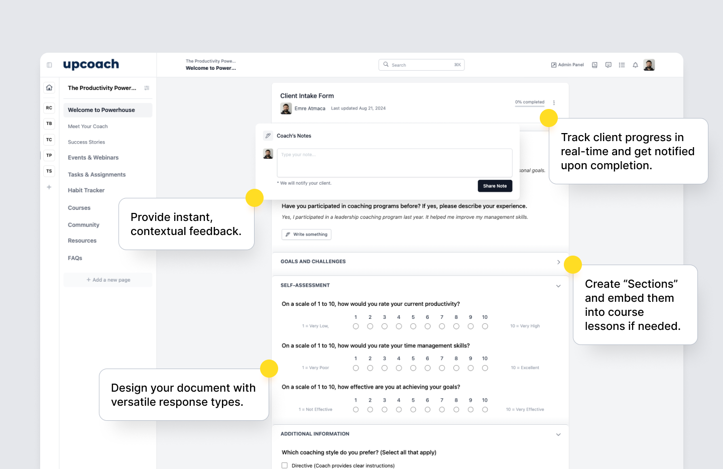 Explore the full potential of upcoach Smart Documents—our solution for coaching forms and worksheets. Use sample documents as inspiration or as-is.