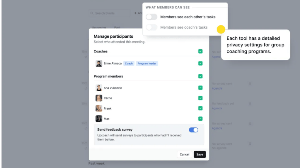 Screenshot from upcoach coaching templates page